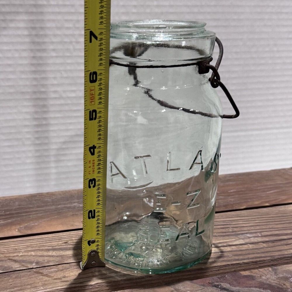 Vintage Atlas E-Z Seal Blue Glass Canning Jar‎ w/o Lid Quart - Bubbles! - Picture 10 of 11